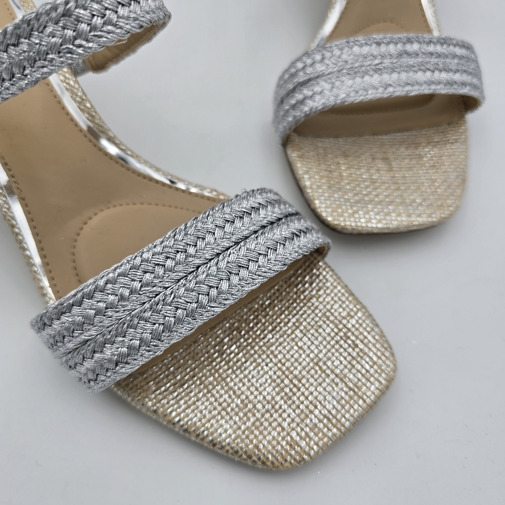 NWOT Jewel Badgley Mischka Heat Textured Block Heel Mule Slide Sandals, Silver 6 - Picture 2 of 16